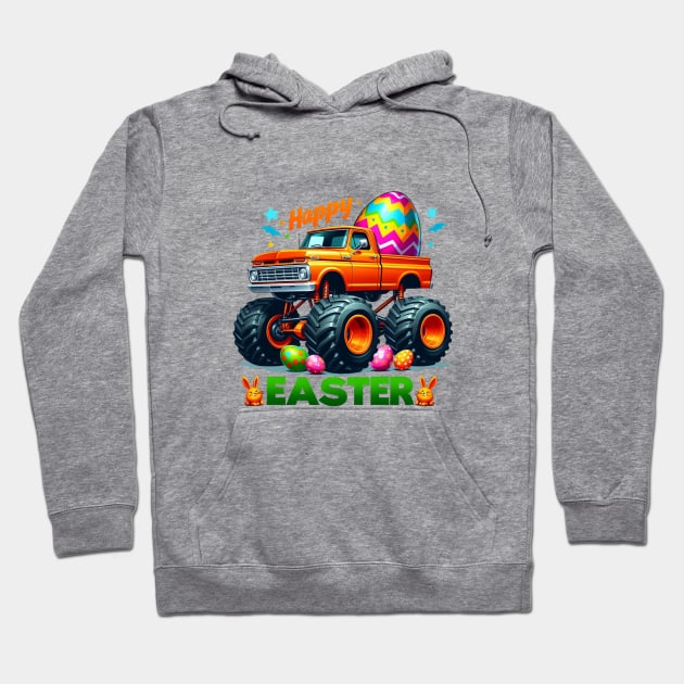 Kids Boys Happy Easter Monster Truck Easter Eggs Hoodie by BukovskyART
